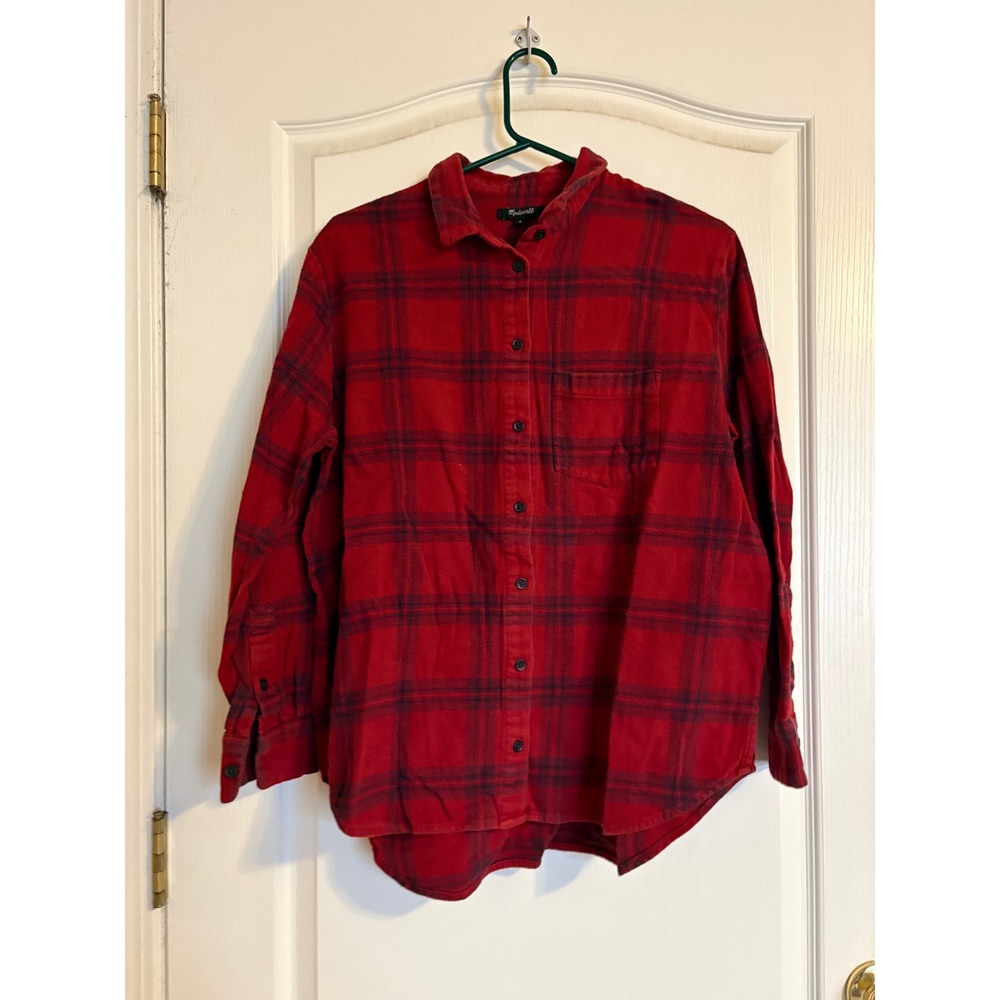 Madewell Red Plaid Flannel Button Down Shirt Womens Medium Cotton Long Sleeve